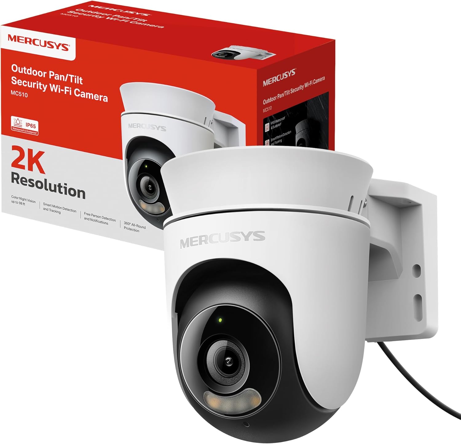 TELECAMERA WIFI ESTERNO 2K MERCUSYS MC510 3MP, VIDEOCAMERA SORVEGLIANZA 360�, VISIONE NOTTURNA A COLORI, AUDIO A 2 VIE, RILEVAMENTO DI MOVIMENTO, ALLARME/NOTIFICA, ZONA PRIVACY, SUPPORTA MICROSD 512GB